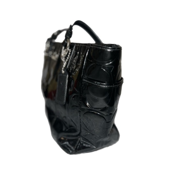 Coach F17728 Black Leather Floral Embossed Tote - Picture 3 of 7